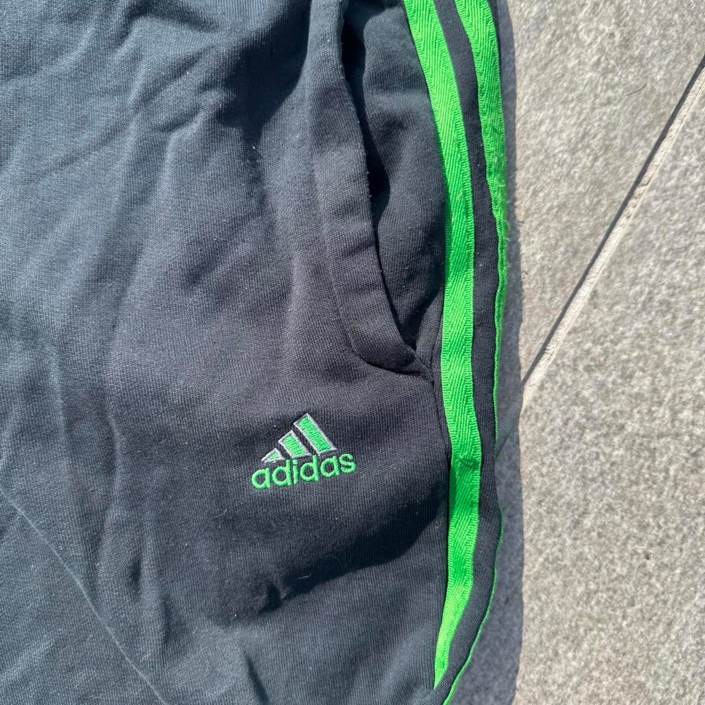 Adidas Track Pants – Black with Green 3-Stripes