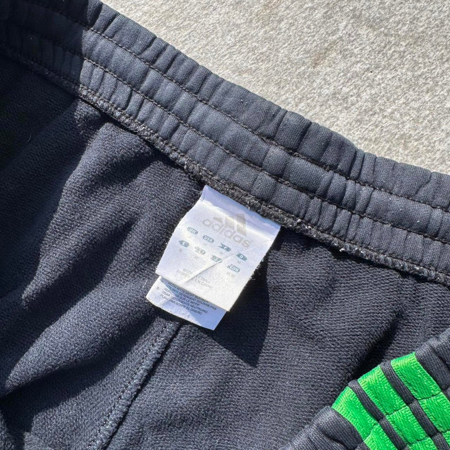 Adidas Track Pants – Black with Green 3-Stripes