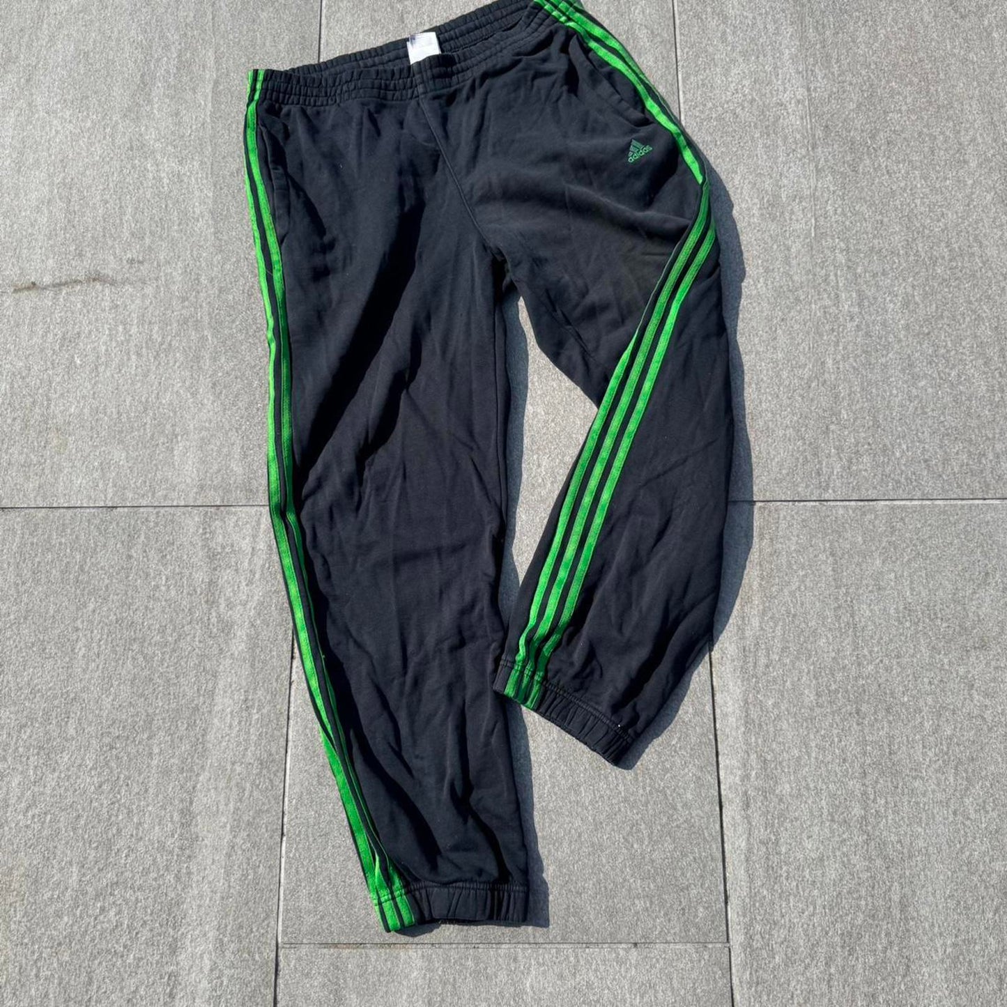Adidas Track Pants – Black with Green 3-Stripes