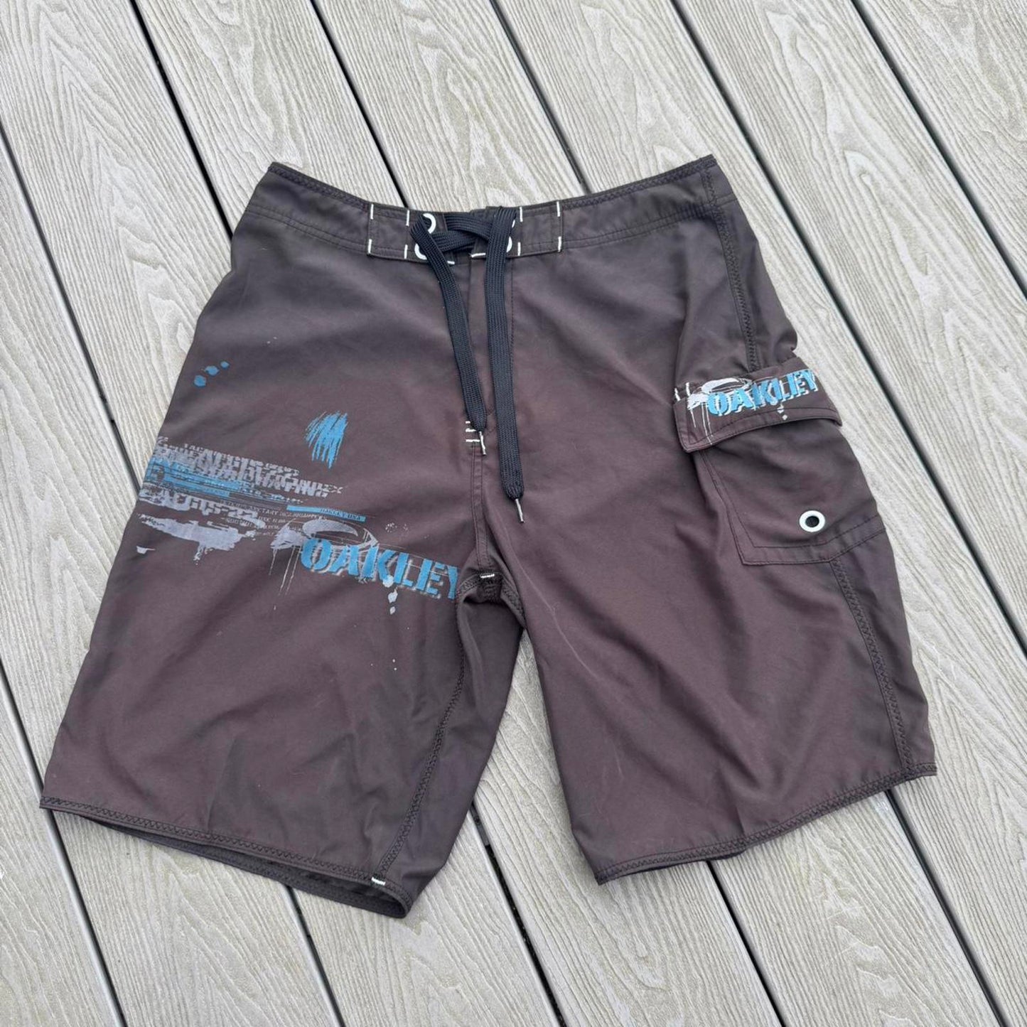 Oakley Technical Board Shorts – Brown/Blue Graphic – W32