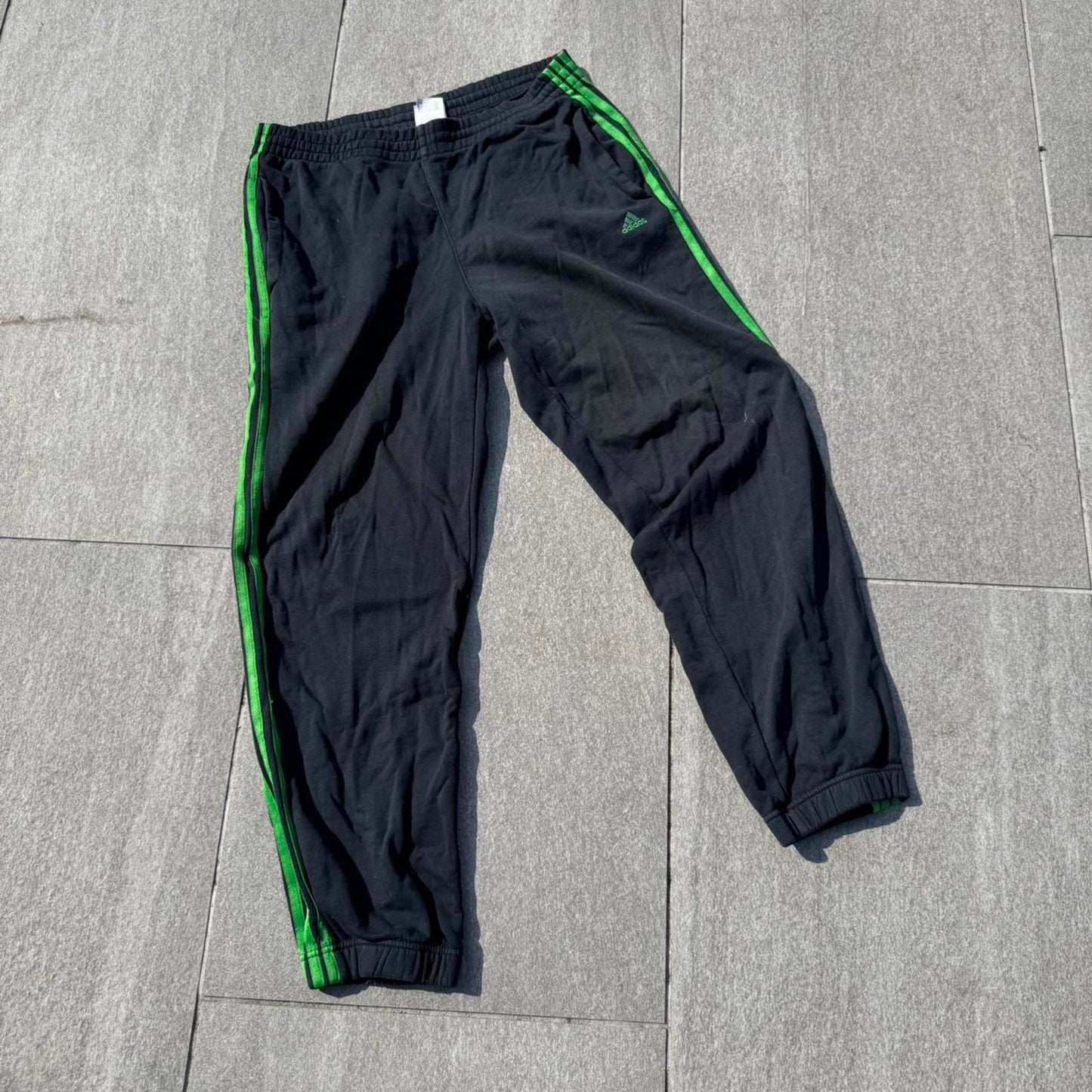 Adidas Track Pants – Black with Green 3-Stripes