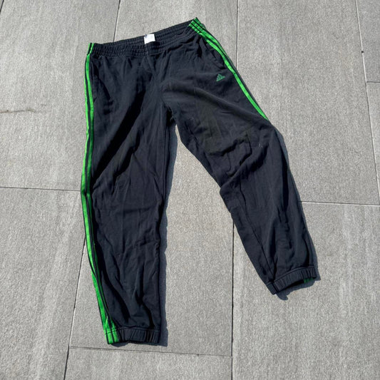 Adidas Track Pants – Black with Green 3-Stripes